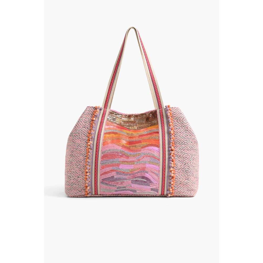 NEW AMERICA & BEYOND women's ombre embellished tote in orange/ mauve